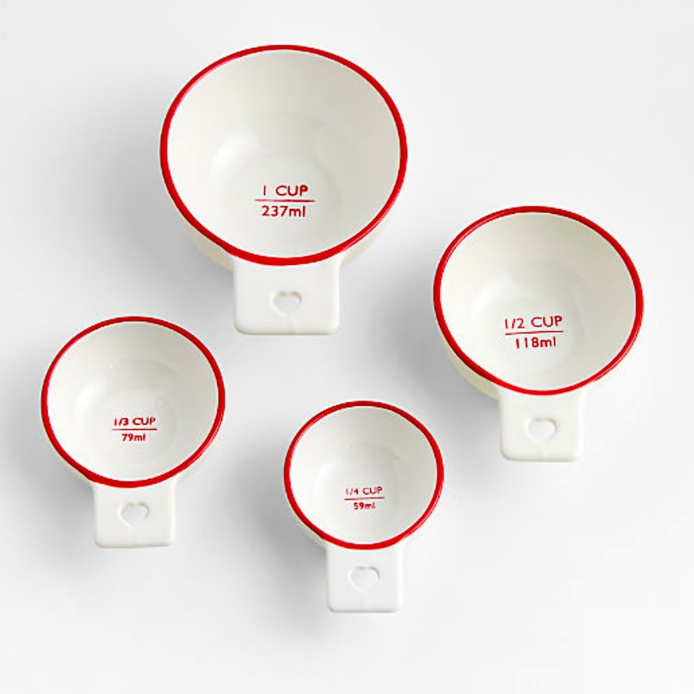 New! EXCLUSIVE Crate&Barrel Red Rim Ceramic Measuring Cups LIMITED EDITION